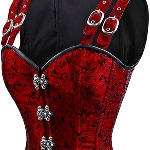 Charmain red/black brocade steel corset vest